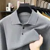 Venda Quente Malha Masculina de Manga Longa Primavera Meia-idade Casual Moda Camada Base Top Masculino Outono Inverno Suéter Cor Sólida