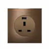 Serie de trefilado de aluminio L77 transfronteriza Interruptor de reinicio de punto marrón Panel de enchufe de Hong Kong británico Oculto estándar británico
