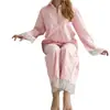 Conjunto de cárdigan a cuadros de algodón puro rosa con cuello, mangas largas con volantes de malla y pantalones largos, pijama estilo europeo y americano, ropa cómoda para casa