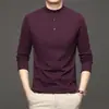 Camiseta de Manga Larga Versátil tipo Polo para Hombre de Edad Media, Color Sólido, Casual de Negocios, Cuello Alto Medio, para Primavera y Otoño