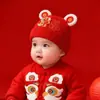 Gorro Festivo para Bebé Otoño e Invierno Cálido Grueso Tejido Gorro de Punto para Niños y Niñas Bebé Año Nuevo Gorro de Lana Rojo