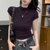 Otoño e Invierno 2025 Nuevo Estilo Coreano Versátil Manga de Murciélago Corta Ajustada Morada Camiseta para Mujer Cuello Alto Camisa Base Top de Moda