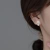 Aretes de Plata S925, Aretes de Perlas de Agua Dulce con Incrustaciones de Diamantes Modernos y Dulces, Elegantes Aretes de Flor de Concha E4957