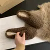 Pantuflas peludas, de punta cerrada, estilo media pantufla, nueva colección otoño 2026, de suela plana, para usar en exteriores, con forro de felpa para abrigar, zapatos peludos, tacón plano, media pantufla