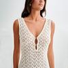 Novo Modelo 2023! ! Vestido de Praia Tricô Europeu e Americano Sexy Sem Mangas com Recortes Transparente Vestido Feminino para Férias na Praia