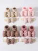 Meias de Cano Médio Estilo Coreano Engrossadas para Outono e Inverno + Conjunto de Meias para Bebês Meninas com Laço Jacquard Meias de Terry Antiderrapantes