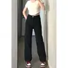 Calça Feminina Reta Preta em Formato de Pera Forrada com Lã de Inverno Tamanho Grande Gordura mm Solta Slimming Look Jeans de Perna Larga Estreita