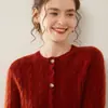 Cardigan de Tricô Cashmere Espesso Outono e Inverno Novo Gola Redonda Feminino Top Torcido Versátil Moda Jaqueta Suéter