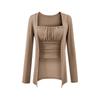 Camisola Ajustada Sexy para Chica Caliente Conjunto de Dos Piezas para Mujer con Almohadillas en el Pecho + Chaqueta Cardigan de Manga Larga Traje Exterior