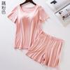 Conjunto de Pijama Feminino Modal com Manga Curta Acolchoado Bra-T Tudo-em-Um Sem Sutiã Shorts Largos de Meia Manga Roupas de Casa