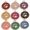 Placa de identificación Redonda con Huella de Pata Brillante para Perro, Accesorio Colgante para Collar de Mascota, Grabado Láser Disponible, Dibujo Animado de Perro Pequeño