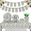 Mm238 Dólar Estadounidense Plato de Cena de 100 Dólares Vajilla Navideña para 8 Personas Set de 4 Piezas Platos de Papel Servilletas de Papel Vasos de Papel