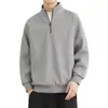 Moletom Masculino com Gola Alta e Zíper Parcial, Primavera e Outono, Jaqueta Casual Retrô Americana Masculina de Cor Lisa com Textura