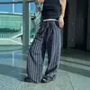 Favorito personal: Pantalones holgados a rayas frescos de pierna ancha, de verano, adelgazantes, finos, casuales, de pierna recta, hasta el suelo