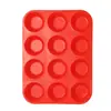 Molde redondo de silicone para bolo de 12 peças, forma para cupcake, bandeja de cubos de gelo, molde para pudim de gelatina, molde para aromaterapia de gesso