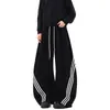 Pantalones deportivos de algodón pesados estilo americano para hombre, con dobladillo curvo y tres rayas, marca de moda, temporada de primavera, corte holgado, caída fluida, pierna ancha, casual, largos