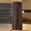Calça de Lã 100% com Costela Fina e Cordão, Comprimento no Tornozelo, Cintura Alta, Macia, Emagrecimento, Estilo Coreano, Cor Sólida, Versátil Calça de Tricô de Perna Larga