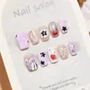 T811 Flor Névoa Roxa Curta Estilo Coreano Roxo Taro Desenho Animado Pintado à Mão Florzinha Estilo Menina Doce Adesivos de Unhas Artificiais Usáveis