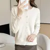 Cárdigan de abrigo para mujer con capa interior gris, cuello redondo, de punto grueso de algodón puro gris para otoño e invierno, manga larga, de importación