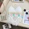 Camisola de Gasa Tejida para Mujer, Estilo Corto con Copas, Espalda Hermosa, Chica Sexy, Vacaciones Sexy en la Playa, Top Bohemio