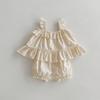 Terno estilo coreano ins meninas sling camisa bordada + shorts de duas peças conjunto bebê meninas verão algodão estilo estrangeiro outwear
