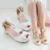 Sandalias Huecas con Lazo de Encaje y Punta de Caramelo Tacón Cuadrado Tacón Medio Zapatos para Niños Zapatos Infantiles 28-46 Zapatos de Comercio Exterior