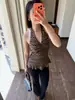 Camisola Estilo Americano Yimeinijia con Cuello Halter, Dulce y Fresca, Estampado de Leopardo, Cuello en V, Sin Mangas, Top para Mujer 2026