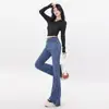 Jeans Bootcut de Terciopelo de Alta Gama Naranja Infantil # Negro Puro para Mujer, de Cintura Alta, Adelgazantes, Modernos y Versátiles Pantalones de Campana