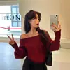 Suéter de tricô elegante e descontraído em estilo francês com design de um ombro só, perfeito para primavera, outono e inverno; um top moderno e sutilmente atraente para mulheres