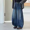 Jeans Largo Feminino Fashion Outono com Bolsos Cargo 2026 Novos Calças Plissadas Curvas Tendência Outono Infantil