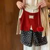 Traje de Primavera y Otoño para Niñas 2025 Nuevo Estilo Coreano Moda para Bebé Niña Camisa de Punto de Tirantes para Fondo y Pantalones Conjunto Casual de Tres Piezas