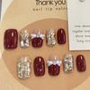 Borgoña Estallido de Fragmentos Armadura de Desgaste Ambiente Festivo Sensación de Año Nuevo Uñas Fragmentadas Novia Uñas Postizas