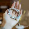 Pulseira de Garra de Gato Estrela Lua Bodhi Pedra Shoushan Duplo Círculo para Mulheres, Pulseira Exquisita de Nicho de Luxo Leve, Presente de Contas Novo Estilo Chinês