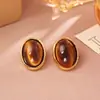 Aretes Ovalados de Piedra Ojo de Tigre Maillard, Lujo Ligero, Gama Alta, Simples y Elegantes, Estilo Vintage de Hong Kong, Aretes Únicos para Mujer