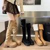 Botas altas de gamuza con plataforma gruesa, elásticas, adelgazantes, para mujer, nuevo modelo 2026, botas altas elásticas anchas de talla grande
