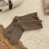 Meias de Início de Outono Zhuji para Mulheres, Meias Básicas Simples de Renda, Meias de Cor Sólida Doce para Meninas, Meias de Cano Médio Enrugadas para o Inverno