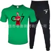 Moda de Comércio Exterior Camiseta Masculina de Manga Curta Calça Terno Casual Gola Redonda Cor Lisa Estampa de Letras Roupa Esportiva Casual
