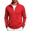 Jaqueta Masculina Casual Amazon Transfronteiriça com Gola Alta Zíper Tricô Blocos de Cor Laterais Listras Solta Primavera Outono Diária