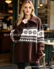 Suéter jacquard Fair Isle com meio zíper europeu e americano transfronteiriço para mulheres, novo estilo retrô solto de tricô para outono e inverno