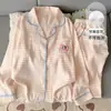 Roupa de Casa Nuvem de Algodão de Outono para Mulheres, Simples Bolinhas Laço Solto Tamanho Grande Doce Gola de Renda Conjunto de Pijama
