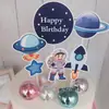 Arcilla Suave Astronauta Decoración de Pastel para Hornear Adornos Spaceman Planeta Cohete Enchufe de Pastel de Cumpleaños Tarjeta OVNI
