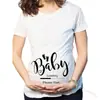 Nueva Camiseta Blanca de Manga Corta Ajustada con Banda de Cuero para Maternidad, Estampada para Bebé, Comercio Exterior Transfronterizo