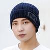 Gorro de lana de otoño e invierno para hombre, forro polar grueso con letra M, gorro de punto, estilo coreano, protección para las orejas, gorro cálido a prueba de frío.