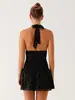 Vestido de Verão 2026 Estilo Europeu e Americano com Bolinhas Transfronteiriças, Decote Halter com Amarração, Cintura Franzida com Amarração, Curto com Costas Abertas