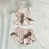Conjunto de Pijama Estampa de Leopardo Robe Shorts Calça Longa Seda de Simulação Moda Feminina Roupa de Casa Pijamas Em Estoque Atacado