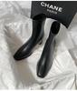 Botins castanhos salto alto feminino outono e inverno Novo salto grosso forrado de lã Botins franceses zíper para trás botas finas quadradas
