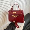 Bolsa Kelly portátil com estampa de crocodilo e textura de alta qualidade, nova bolsa transversal de ombro de grande capacidade para mulheres, 2025