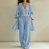 Conjunto casual de tres piezas estilo europeo y americano para mujer en eBay: cárdigan holgado + chaleco interior + pantalones anchos fluidos