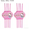 Em estoque Decorações de Festa Rosa Hello Kitty Pratos de Papel de Aniversário Copos de Papel Bandeirolas Balões Conjunto de Talheres Descartáveis