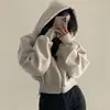 Sudadera con capucha de forro polar, combinable, a la moda, corta, ajustada, con cremallera, cálida, color liso, para mujer, nueva de Primavera y Otoño 2024